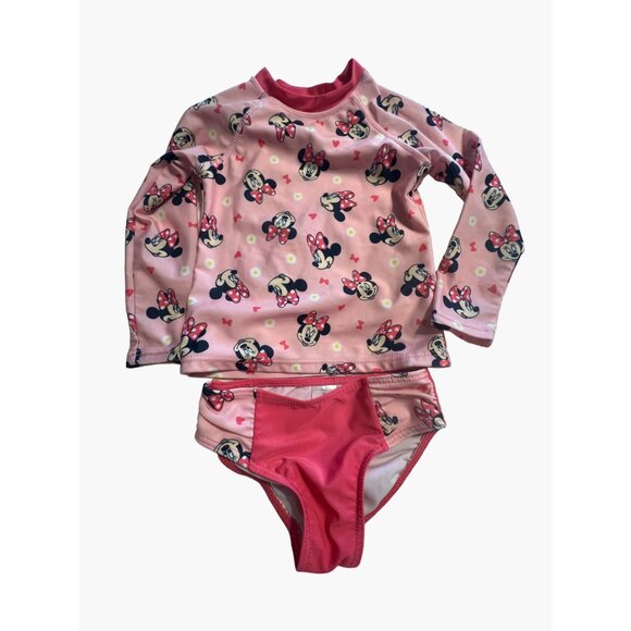 Disney Junior Minnie Mouse Rash Guard Swim Swuit Set Toddler Girls Size 2 Long s - Picture 1 of 8